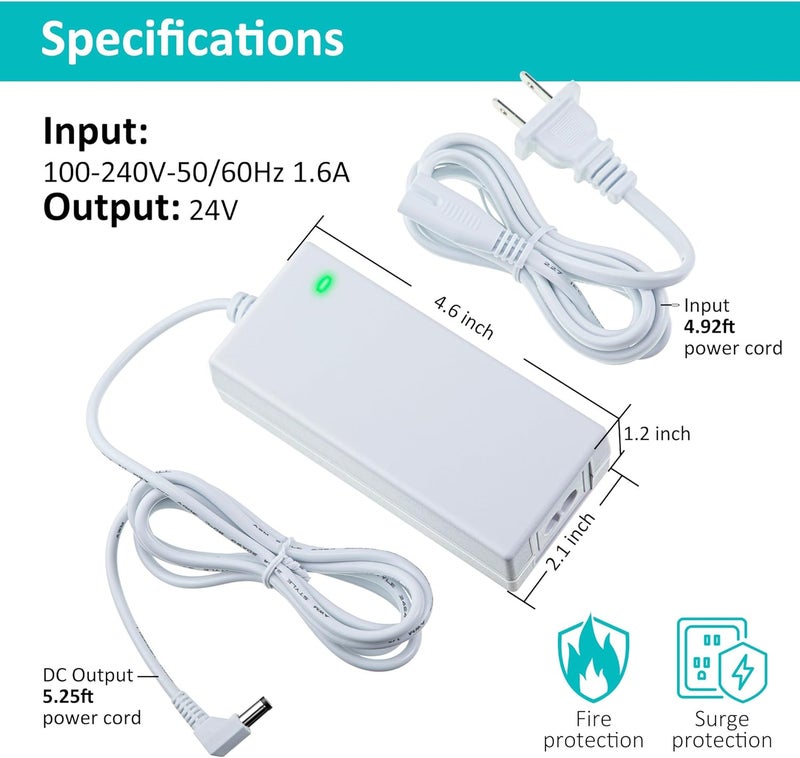 Enhon 24V Power Cord Replacement Compatible with Cricut Explore 3 Cutting Machine, 2.5A AC DC Power Adapter Replacement Cord with 90 Degree Connector Compatible with Cricut Explore 3, White - Image 2